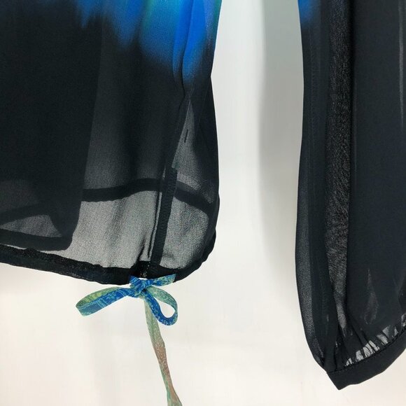 NWT Marciano paisley patterned green blue ombre long sleeve button neck top S - Picture 13 of 16